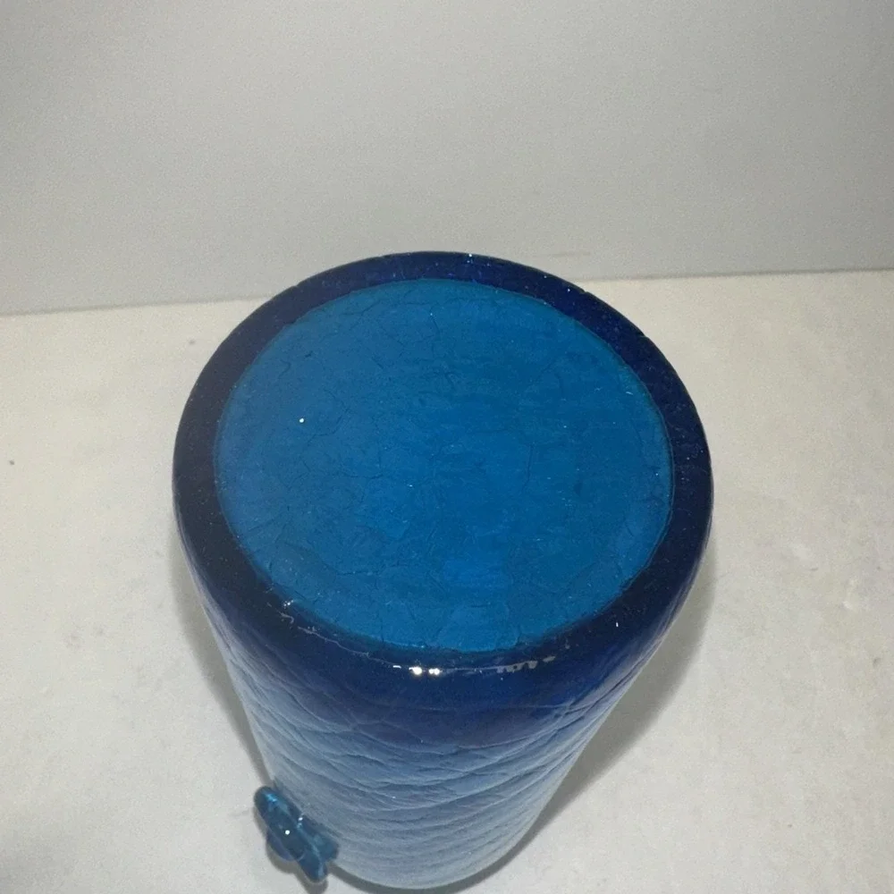 Blue Crackle Glass Decanter W/ Stopper Mid Century Modern MCM